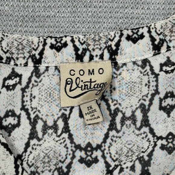 Como Vintage Womens Snake Print Blouse 2X Black Gray Long Sleeve Semi-Sheer - Picture 9 of 15